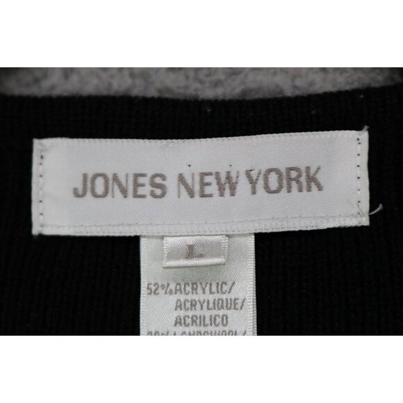 Jones New York Black Long Cardigan-Large-Pockets-Lambs Wool Blend-Academia - Picture 6 of 10